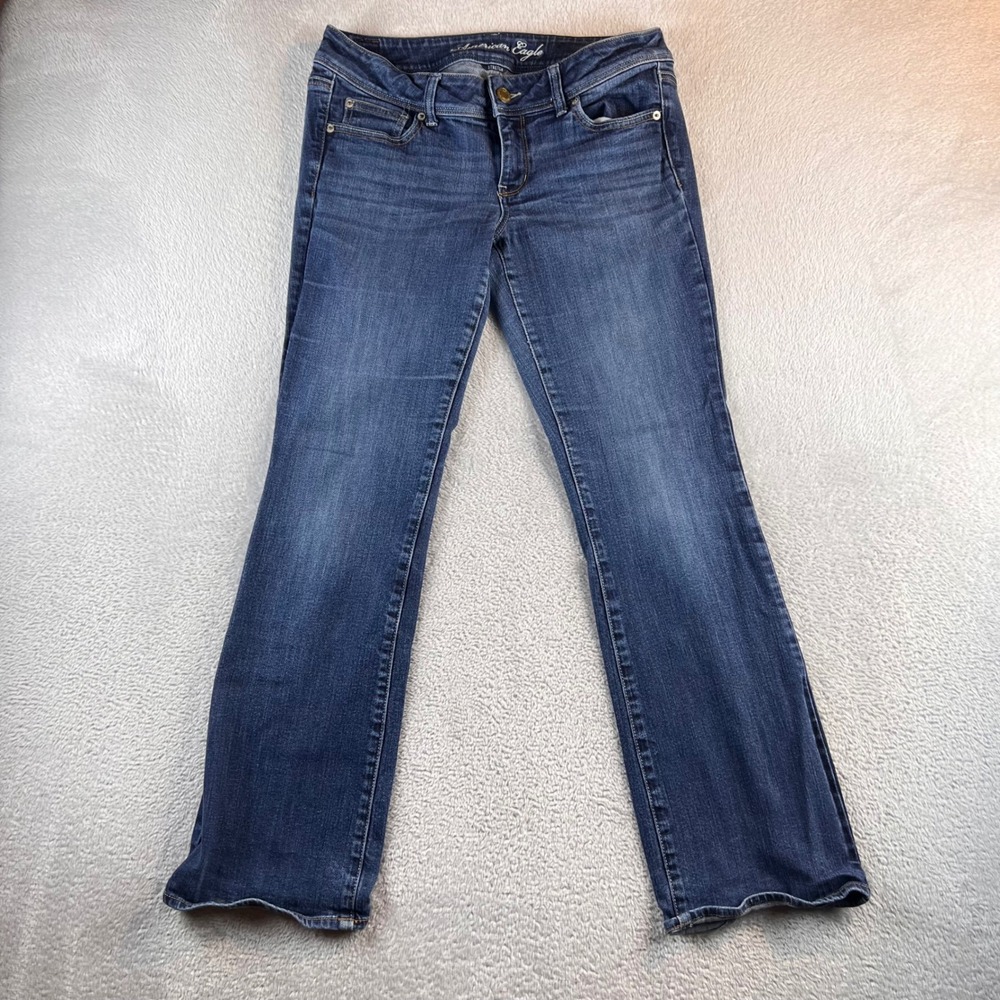 American Eagle Slim Boot Jeans Womens 12 Regular Blue Stretch Denim Mid Rise